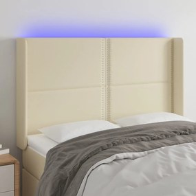 Tablie de pat cu LED, crem, 147x16x118 128 cm, piele ecologica 1, Crem, 147 x 16 x 118 128 cm