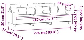 Canapea cu 3 locuri, crem, 210 cm, material textil Crem, 228 x 77 x 80 cm