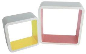 Set 2 cuburi perete colorate, MDF Alb/Galben/Roz
