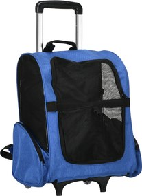 PawHut Rucsac 2-în-1 pentru Câini și Pisici cu Buzunare Laterale, Mâner Telescopic și Roti, 42x25x55 cm, Albastru | Aosom Romania