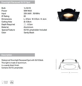 Spot incastrabil pentru baie IP65 Astrid GU10 negru