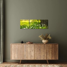 Tablou cu poiana și flori (cu ceas) (90x30 cm)