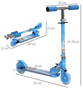 HOMCOM Scuter Pliabil pentru Copii, Scuter cu 2 Roți, Înălțime Reglabilă, Lumini LED și Muzică, 67x32x78 cm, Albastru | Aosom Romania