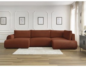 Colțar cărămiziu extensibil/cu spațiu de depozitare cu tapițerie din catifea reiată (cu colț pe partea dreaptă/în formă de "U") Lucien – Bobochic Paris