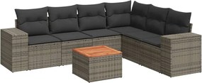 vidaXL Set canapele de grădină, 7 piese, cu perne, gri, poliratan