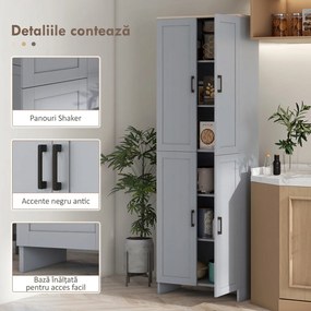 HOMCOM Dulap cămară de bucătărie din lemn cu 2 rafturi reglabile și 4 uși, 60x30x170,5 cm, gri | Aosom Romania
