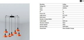 Lustra cu 7 pendule metal TATAWIN S orange