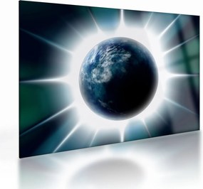 Tablou pe sticlă cu planeta iluminată (70x50 cm)