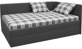 Pat tapițat ARLY 110x200 cm, cu tăblie reversibilă stânga/dreapta, antracit/alb