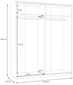 Dulap pentru haine KARO, 170 x 210 cm, gri/verde