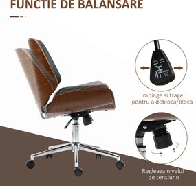 Vinsetto Scaun de birou Vintage, căptușit, din piele ecologică, lemn și oțel, 53x60x86-96 cm, negru și maro închis | Aosom Romania