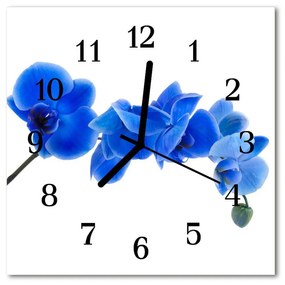 Ceas de perete din sticla pătrat Orhideea flori albastre