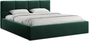 Pat matrimonial verde închis tapițat din catifea cu spațiu de depozitare cu somieră 140x200 cm Hiko – Makamii