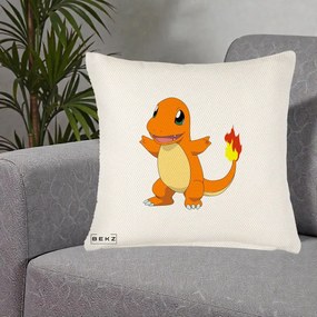 Perna Personalizata Charmander Pokemon, 40x40 cm, Crem Reliefat, Husa Detasabila, Perna Inclusa, BEKZ®