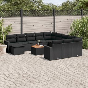 3256755 vidaXL Set mobilier de grădină cu perne, 13 piese, negru, poliratan
