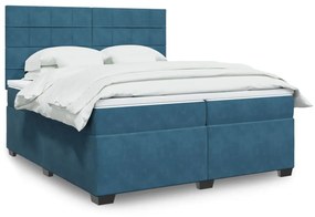 3293306 vidaXL Pat box spring cu saltea, albastru, 200x200 cm, catifea