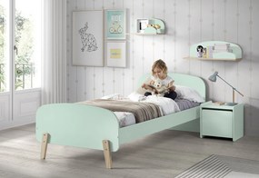 Set KIDDY în verde mentă format dintr-un Pat copii (90x200), noptieră și 2 rafturi de perete (45 și 65 cm).