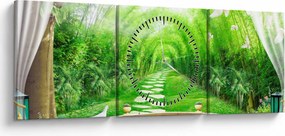 Tablou - Privire la grădina tropicală (cu ceas) (90x30 cm)