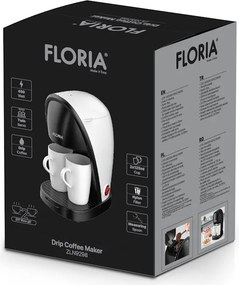 Aparat de facut cafea Floria ZLN9298, filtru de nailon, cupa pentru masurat, 2 cesti incluse, Alb