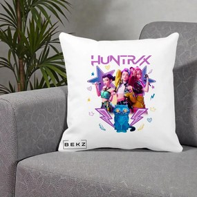 Perna Personalizata K-pop HUNTRX Trio 3D cu Pisica Fulgere, 40x40 cm, Alba Mata, Husa Detasabila, Perna Inclusa, BEKZ®
