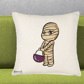 Perna Decorativa Halloween Mummy Kawaii cu Cos, 40x40 cm, Crem Reliefat, Husa Detasabila, Perna Inclusa, BEKZ®