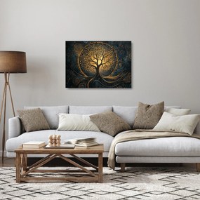 Tablou pe sticlă – Arbore cu aură aurie (70x50 cm)