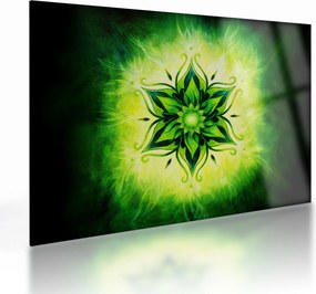 Tablou pe sticlă - Mandala de flori, fundal verde (70x50 cm)