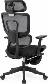 Scaun Ergonomic Premium cu Suport pentru Picioare, Reclinare 145°, Tetieră Reglabilă, Cotiere 3D, Suport Lombar Elastic și Șezut cu adâncime reglabilă, Negru