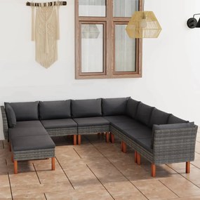 3059721 vidaXL Set mobilier de grădină cu perne, 9 piese, gri, poliratan