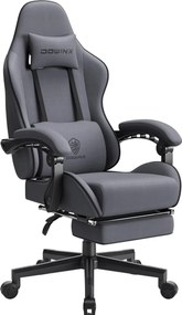 DOWINX 6658 - Scaun Gaming Ergonomic, Masaj in perna lombara, Șezut cu Arcuri Metalice și Spumă, Suport pentru picioare, Rabatabil 90°–135°, Rezistent 130 kg, Material textil, Gri