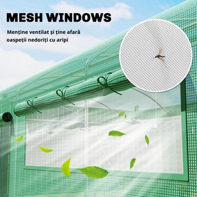 Outsunny Seră tip tunel 6x3x2 m cu 3 uși derulante 6 ferestre cu plasă și structură din oțel galvanizat Verde | Aosom Romania