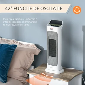 HOMCOM Sobă Electrică Oscilantă cu Telecomandă, Încălzitor cu Temperatură Reglabilă și Timer, 17,6x13,7x50 cm, Alb | Aosom Romania