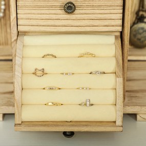 HOMCOM Cutie pentru bijuterii femei pe 4 nivele, cofret pentru bijuterii cu aripi, oglindă și 2 sertare, 26,5 x 16 x 33,5 cm, maro | Aosom Romania