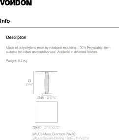 Masa de exterior / interior design modern premium VASES 70x70cm