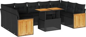 vidaXL Set canapele de grădină cu perne, 10 piese, negru, poliratan