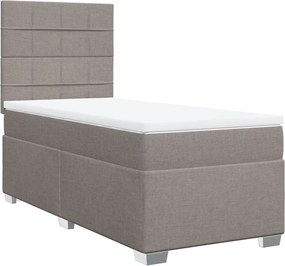 vidaXL Pat box spring cu saltea, gri taupe, 90x200 cm, textil