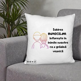 Cadou pentru Bunici - Perna Personalizata Iubirea Bunicilor Infloreste Cuplu Line Art Gradient, 40x40 cm, Alb Pufos, Husa Detasabila, Perna Inclusa, BEKZ®