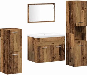 vidaXL Set de mobilier pentru baie cu raft 5 pcs Maro Lemn compozit