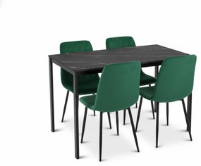 Set de dining 1 + 4, masa neagra RAMOD 100x60 cm decor marmura + scaun verde TURIN cu picioare negre