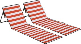 Outsunny Set de 2 covorașe de plajă căptușite saltea de plajă spătar reglabil multi-poziții 142 x 51 x 40 cm alb și roșu | Aosom Romania