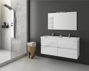 Set dulap baza suspendat alb si lavoar dublu alb Drop Luxus 120 cm
