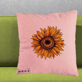 Perna Decorativa Floarea Soarelui Vibranta, 40x40 cm, Roz, Husa Detasabila, Perna Inclusa, BEKZ®