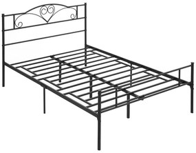 HOMCOM Cadru Pat de o Persoana, mai mare din Otel 140x200cm, Sipci Integrate si Tablie cap, Spatiu Inferior pentru Cutii, Negru | Aosom Romania
