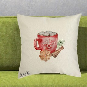 Perna Decorativa Cacao de Iarna cu Biscuit, 40x40 cm, Ecru, Husa Detasabila, Perna Inclusa, BEKZ®