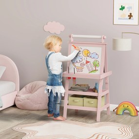 AIYAPLAY Tablă de Desen Dublă Pentru Copii 3-6 Ani, 59x48x118 cm, Roz | Aosom Romania