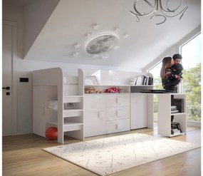 Pat multifuncțional 90 cm Toreno 1 (Alb + alb lucios + mânere alb lucios). 1083307