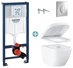 Set rezervor Grohe Rapid SL cu clapeta Skate Air crom si vas wc Grohe Euro Ceramic Triple Vortex capac soft close