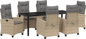 vidaXL Set de masă pentru grădină cu pernă 7 pcs Bej poliratan
