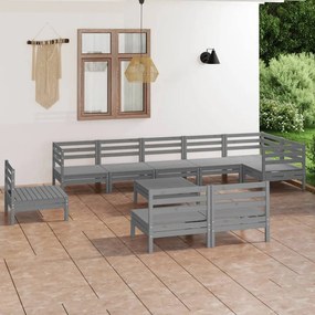 3082911 vidaXL Set mobilier de grădină, 10 piese, gri, lemn masiv de pin