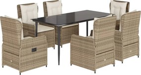 vidaXL Set de masă pentru grădină, 7 piese, cu perne, bej, poliratan